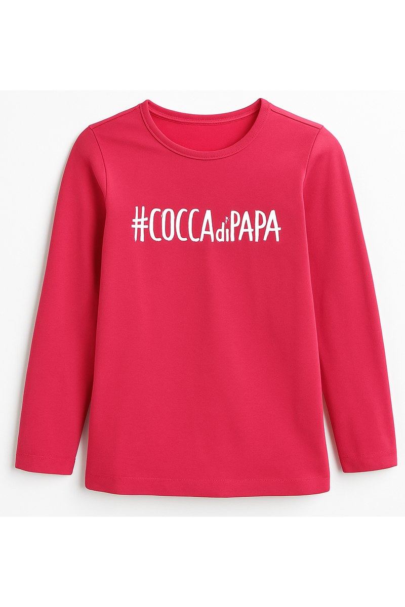 تي شيرت بناتي وردي بأكمام طويلة بطبعة #COCCA di PAPA