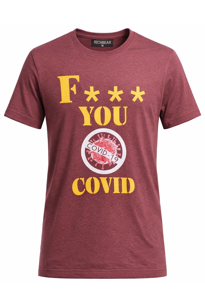 تي شيرت عنابي بطبعة "F*** YOU COVID" جريئة من RICHBEAR