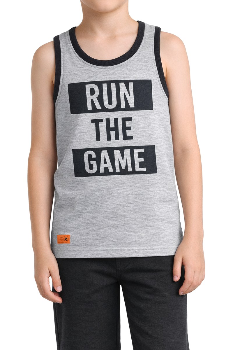 فانيلة ولادي رياضية رمادية بطبعة 'RUN THE GAME' من Be Active Reserved — صورة 2