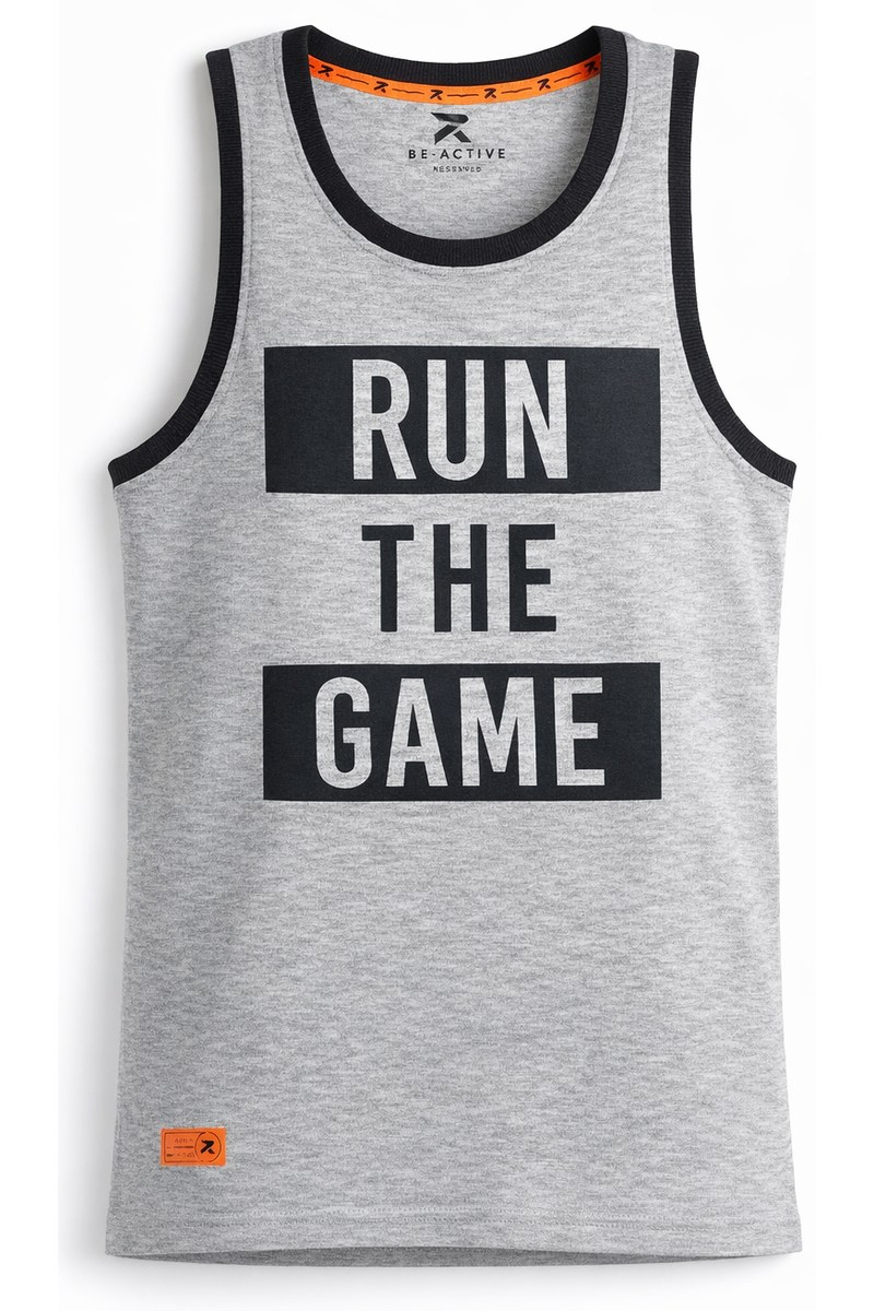 فانيلة ولادي رياضية رمادية بطبعة 'RUN THE GAME' من Be Active Reserved