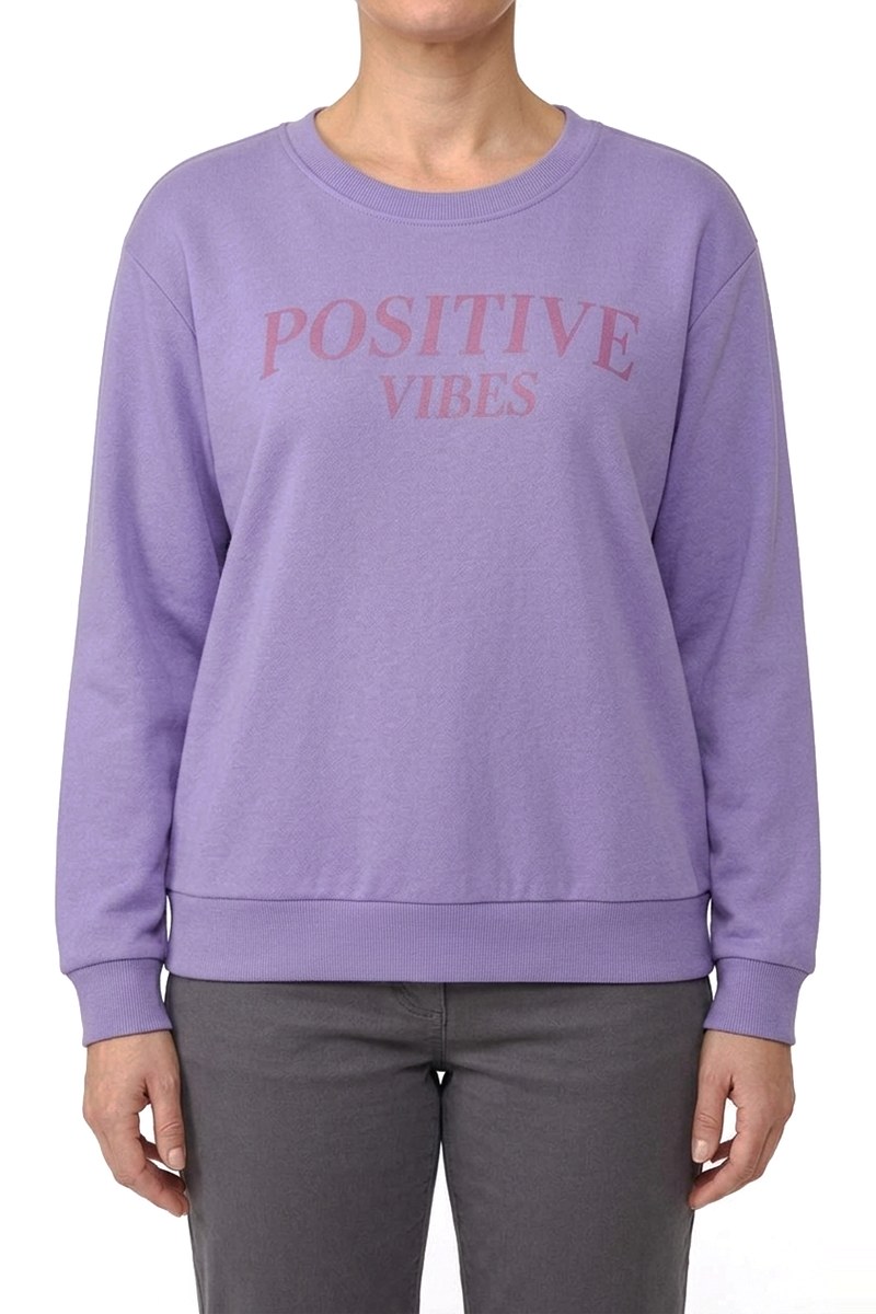 سويتشيرت نسائي بنفسجي بطبعة "POSITIVE VIBES" — صورة 2
