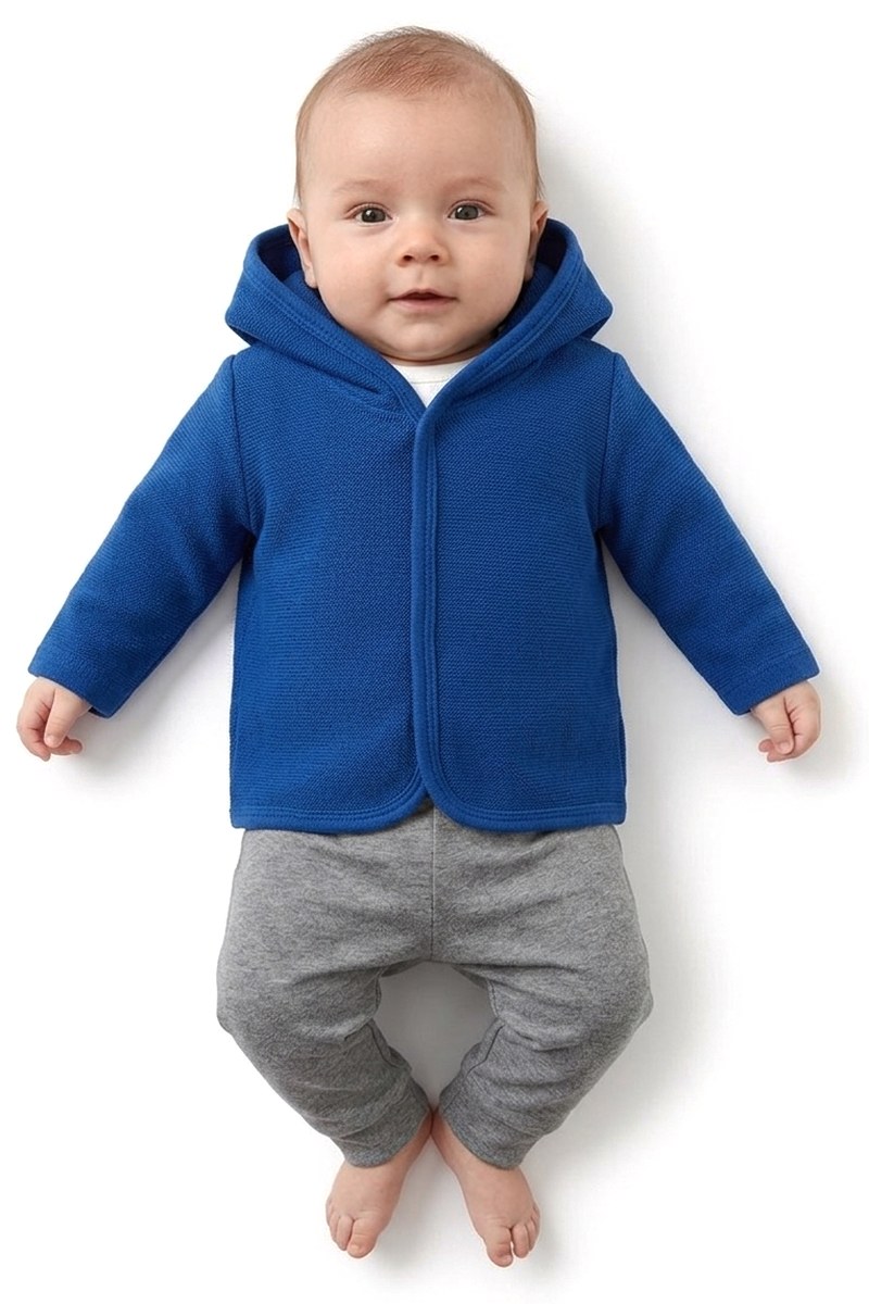 جاكيت أطفال أزرق بغطاء رأس من القطن النقي — صورة 2