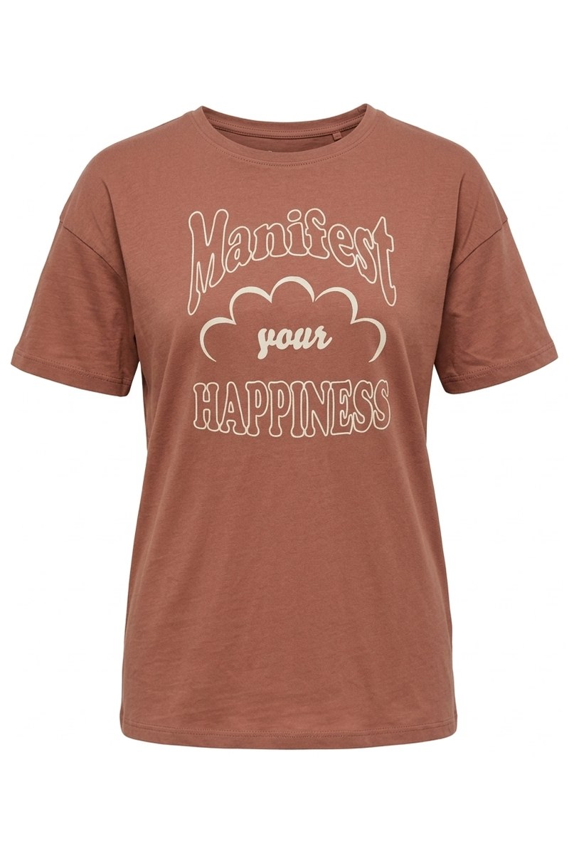 تيشيرت قطني بني بطبعة "Manifest your happiness"