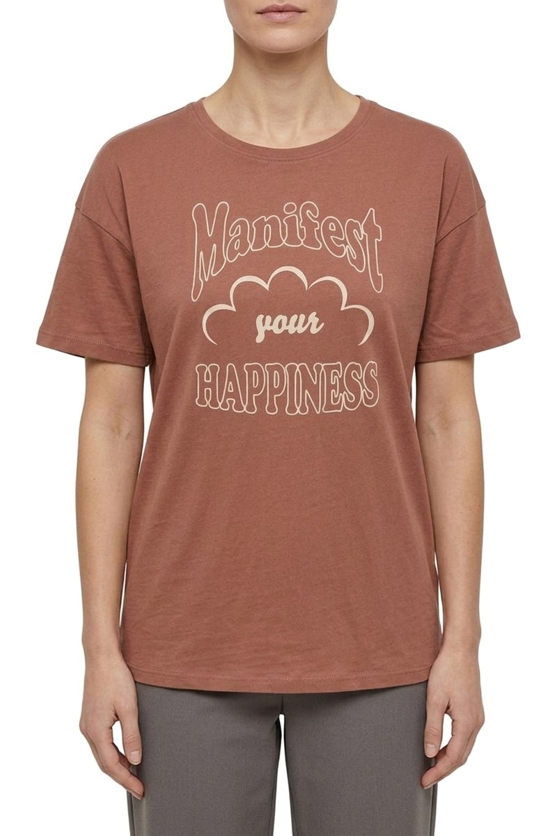 تيشيرت قطني بني بطبعة "Manifest your happiness" — صورة 2