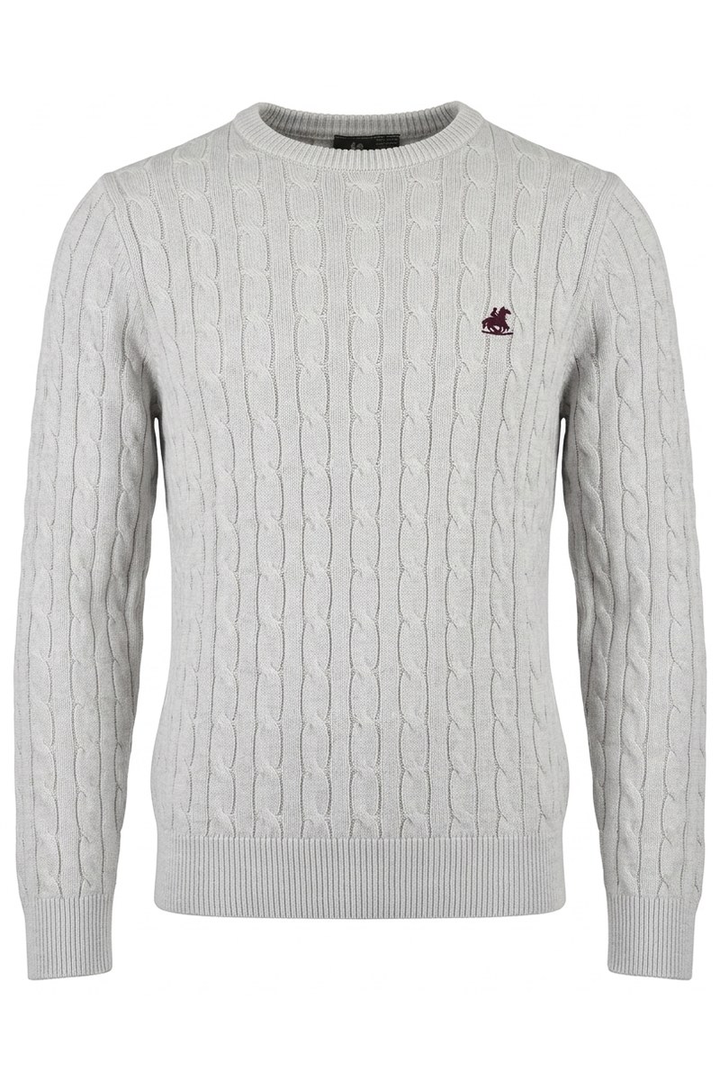 كنزة محبوكة كابل (Cable Knit) أنيقة بلون رمادي فاتح